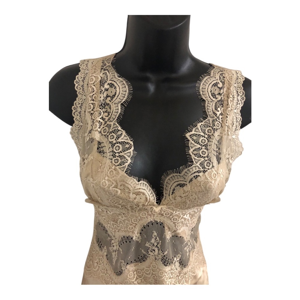 Sincerely jules champagne lace bodice plunge front satin effect dress size Large - Picture 7 of 17